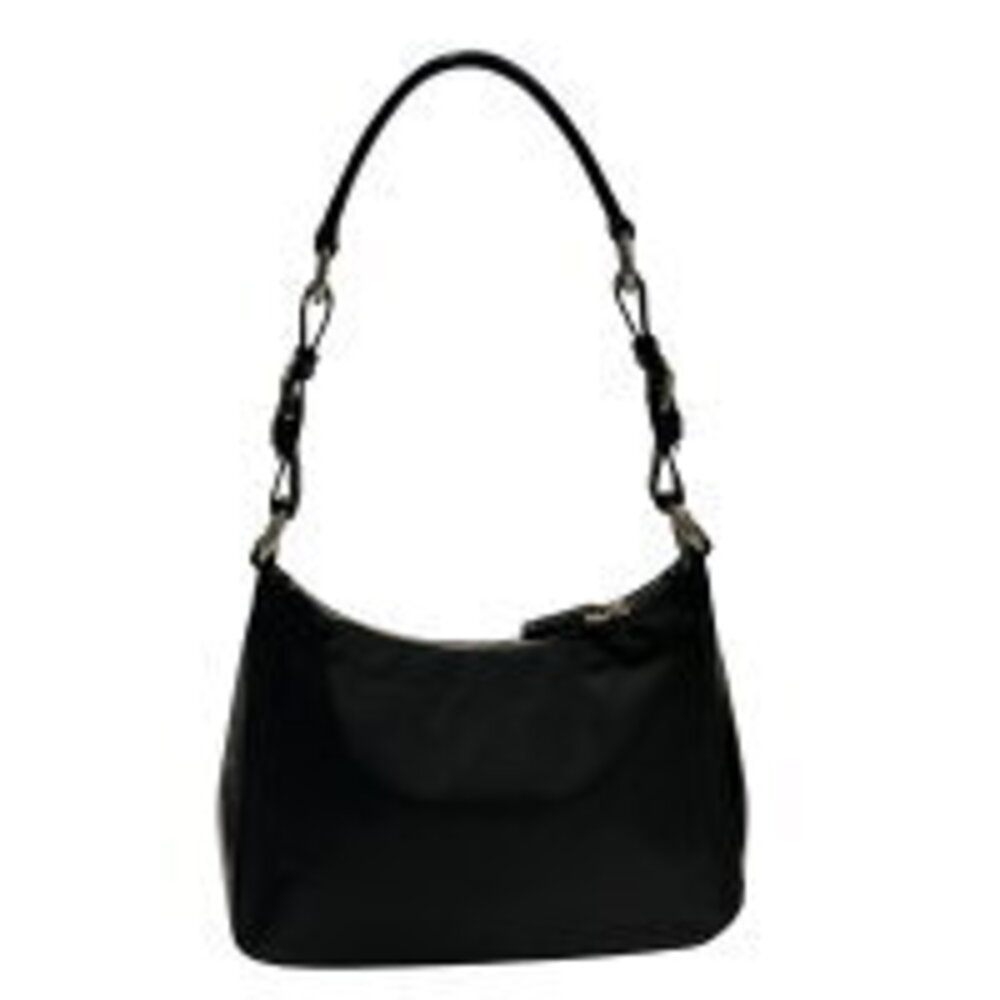 Prada Triangle Plate Logo Leather Nylon Bag Hobo Shoulder Black